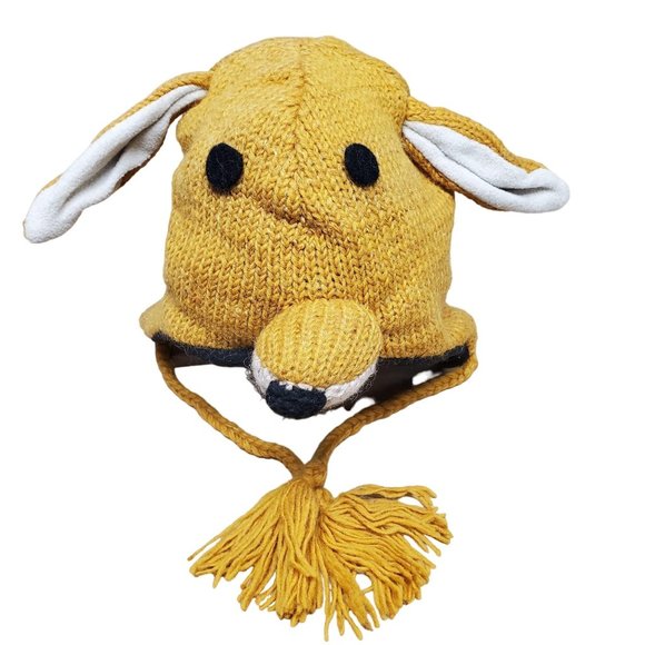 Wool Hat Kangaroo Design One Size Yellow Orange - Picture 3 of 5